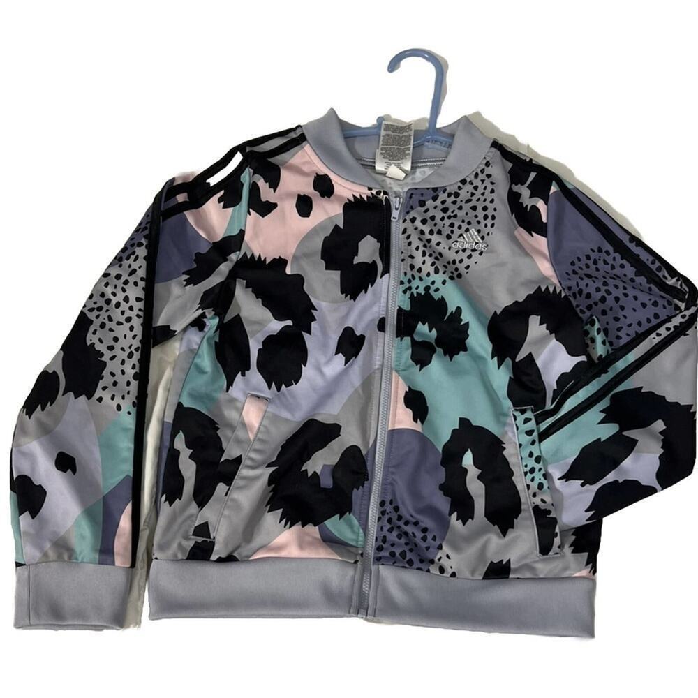 JACKET Adidas girls animal print track jacket full zip logo size L 14.